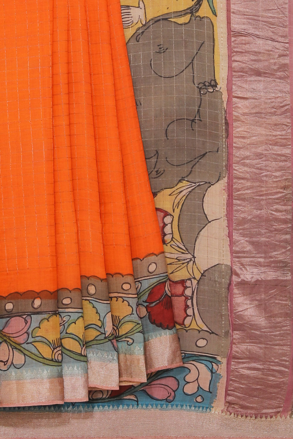 Image of Mangalgiri Silk Orange Saree
